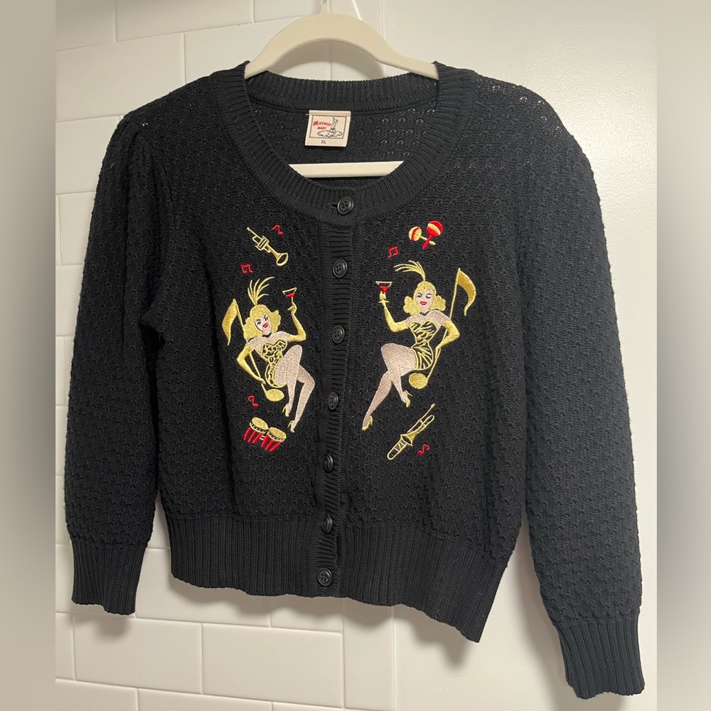 Black cotton embroidered cardigan makes cocktails more fun!